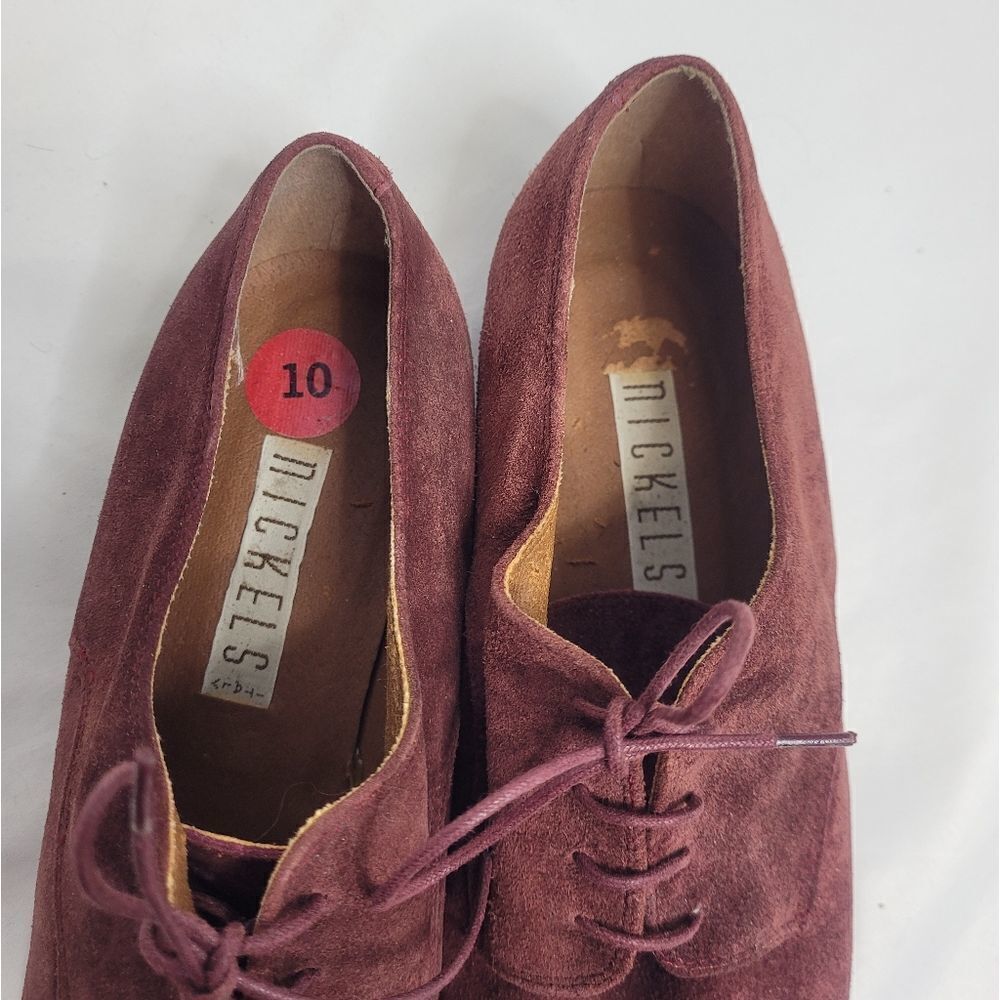 VINTAGE 80s shoes maroon suede lace up made in Italy oxford loafers 10 - Picture 6 of 11